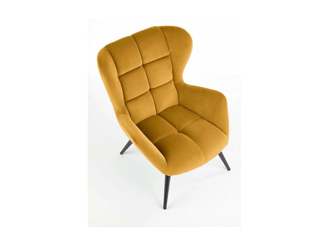 Fauteuil contemporain en velours jaune moutarde GLASGOW
