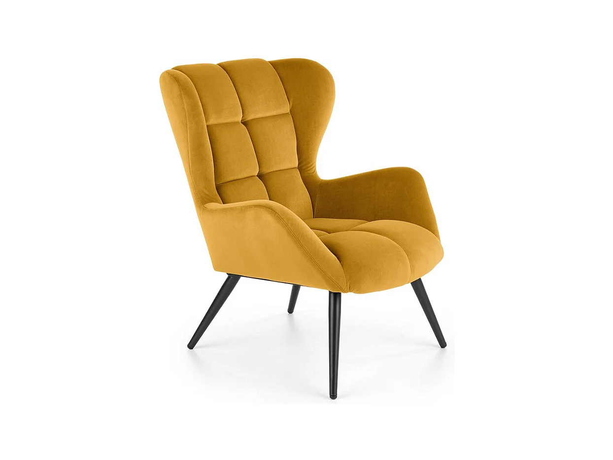 Fauteuil contemporain en velours jaune moutarde GLASGOW
