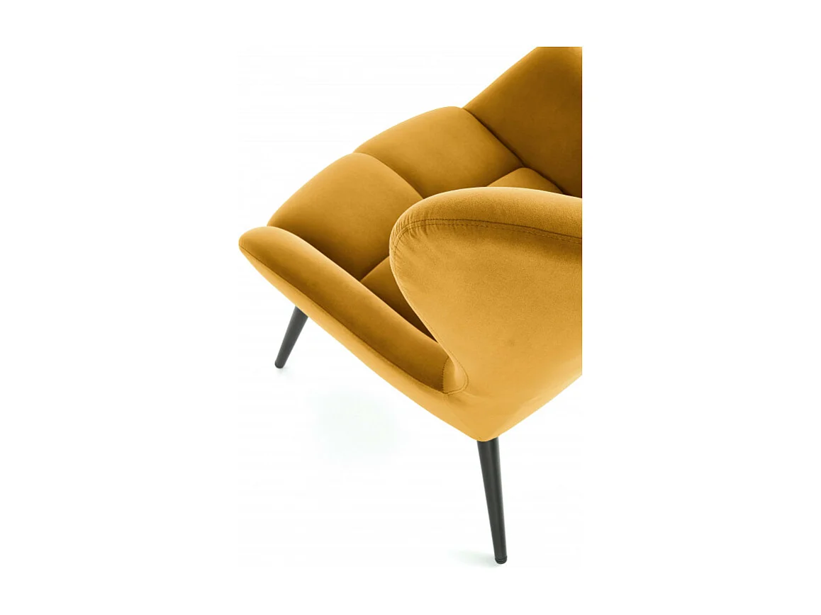 Fauteuil contemporain en velours jaune moutarde GLASGOW