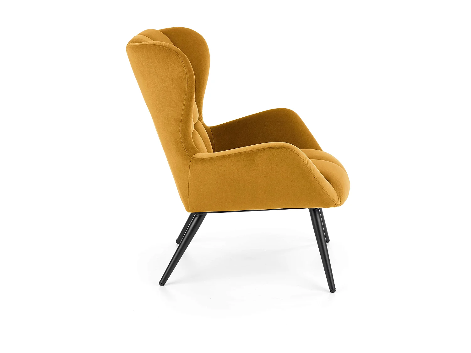 Fauteuil contemporain en velours jaune moutarde GLASGOW