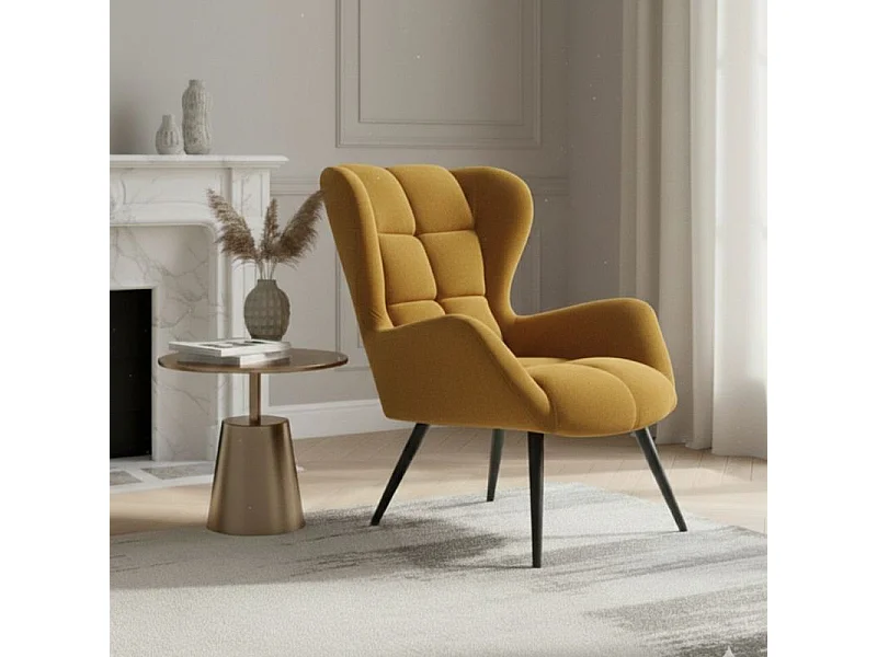 Fauteuil contemporain en velours jaune moutarde GLASGOW