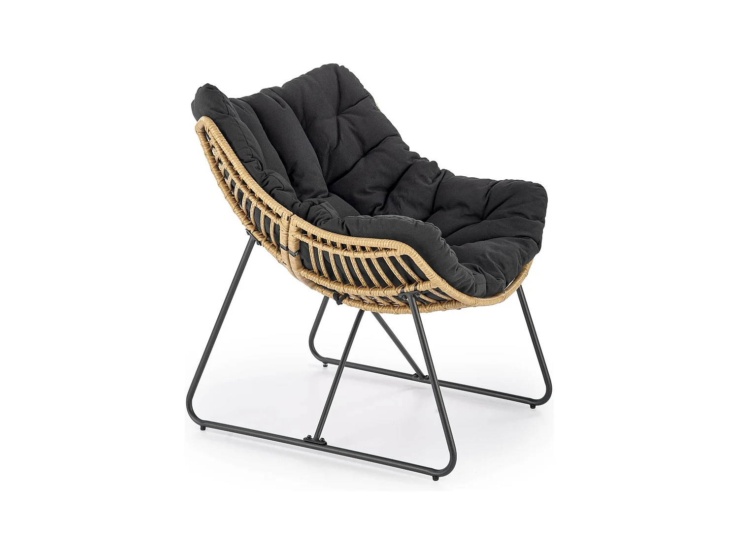 Fauteuil lounge en rotin synthétique avec coussin et structure en métal Bueno
