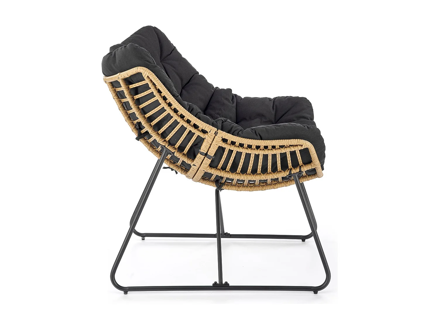 Fauteuil lounge en rotin synthétique avec coussin et structure en métal Bueno