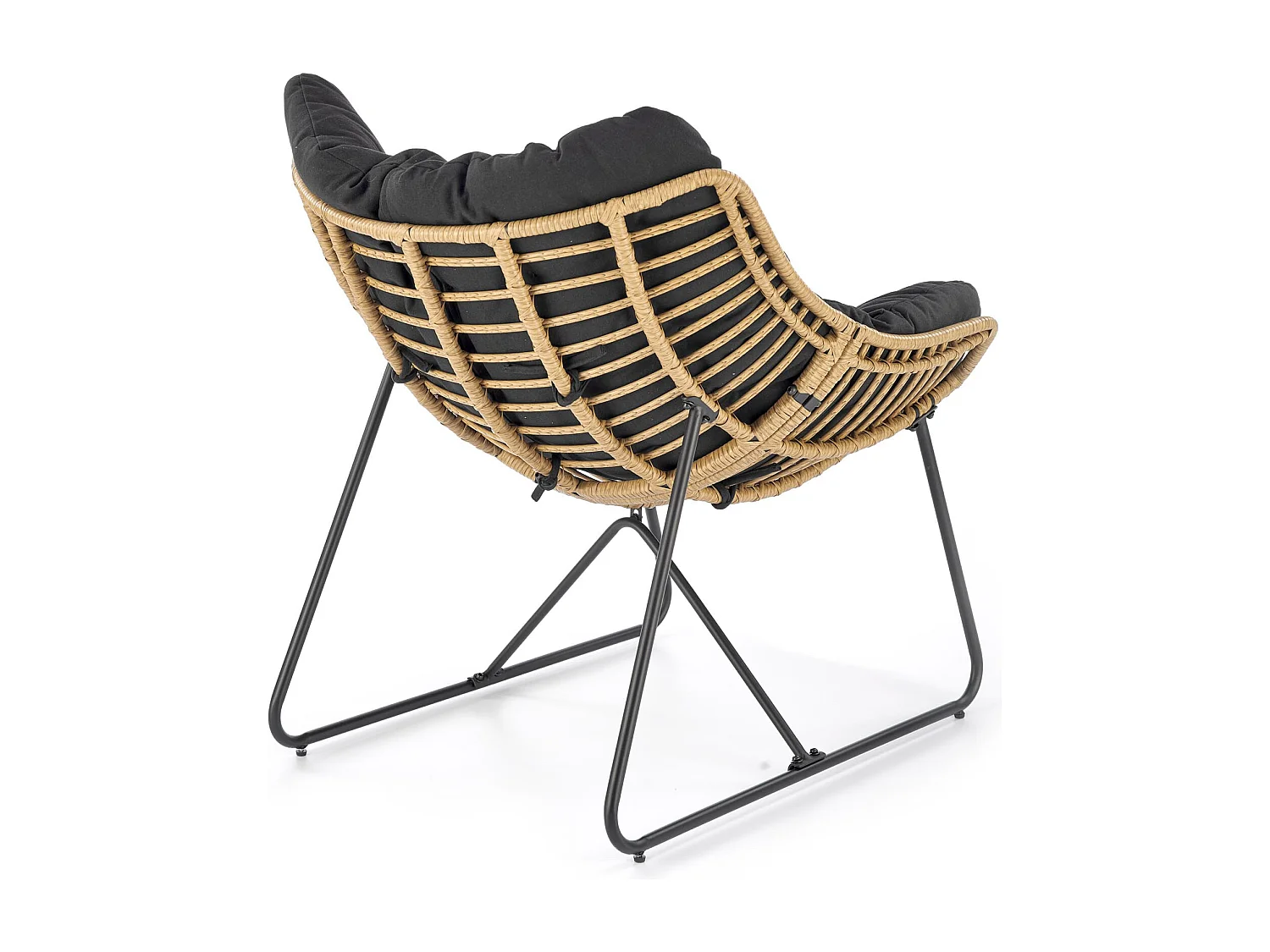 Fauteuil lounge en rotin synthétique avec coussin et structure en métal Bueno