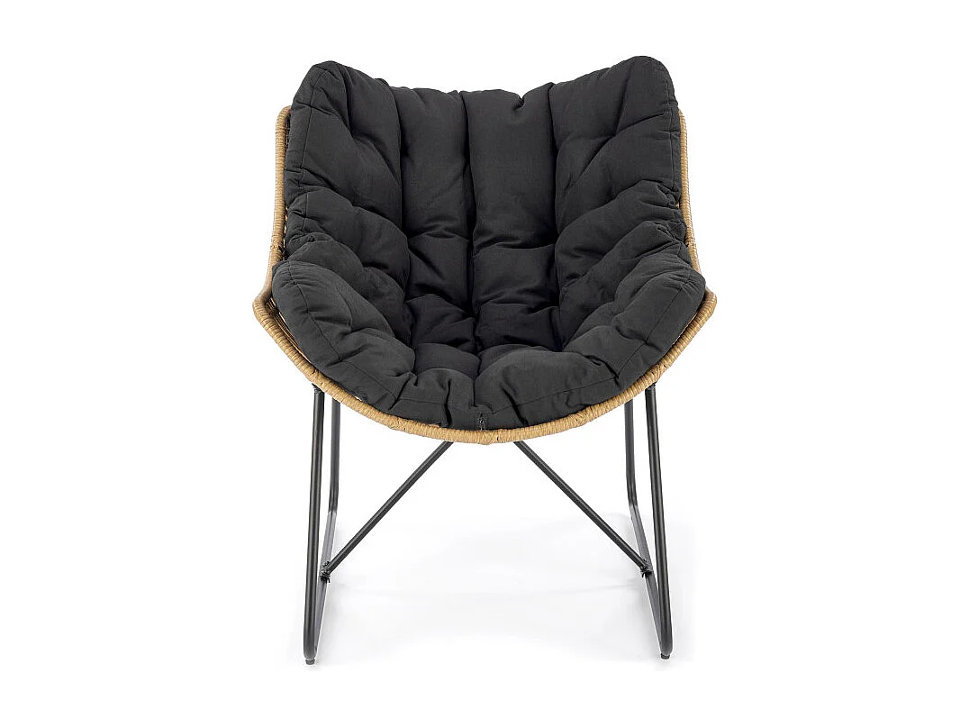 Fauteuil lounge en rotin synthétique avec coussin et structure en métal Bueno