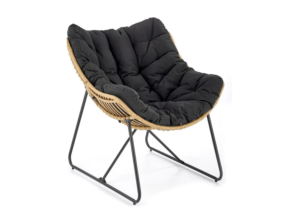 Fauteuil lounge en rotin synthétique avec coussin et structure en métal Bueno