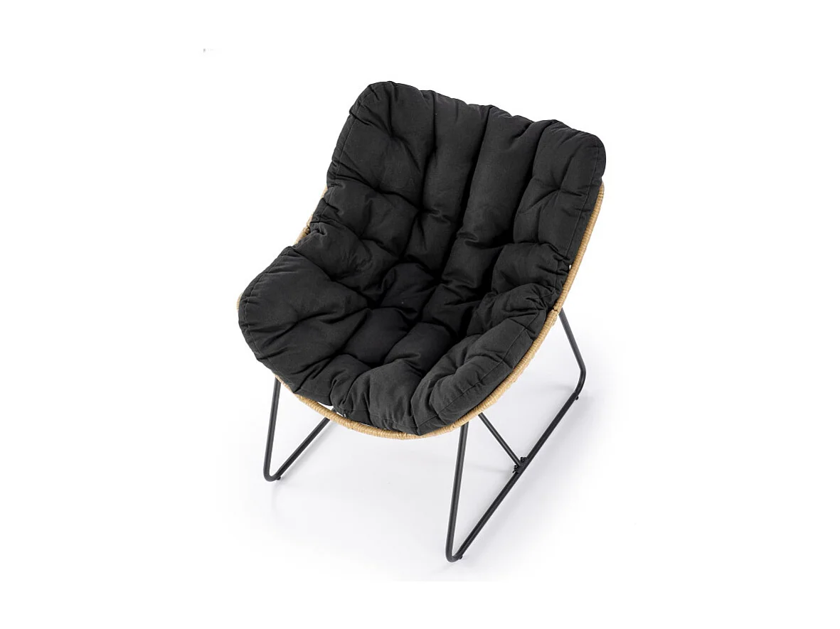 Fauteuil lounge en rotin synthétique avec coussin et structure en métal Bueno
