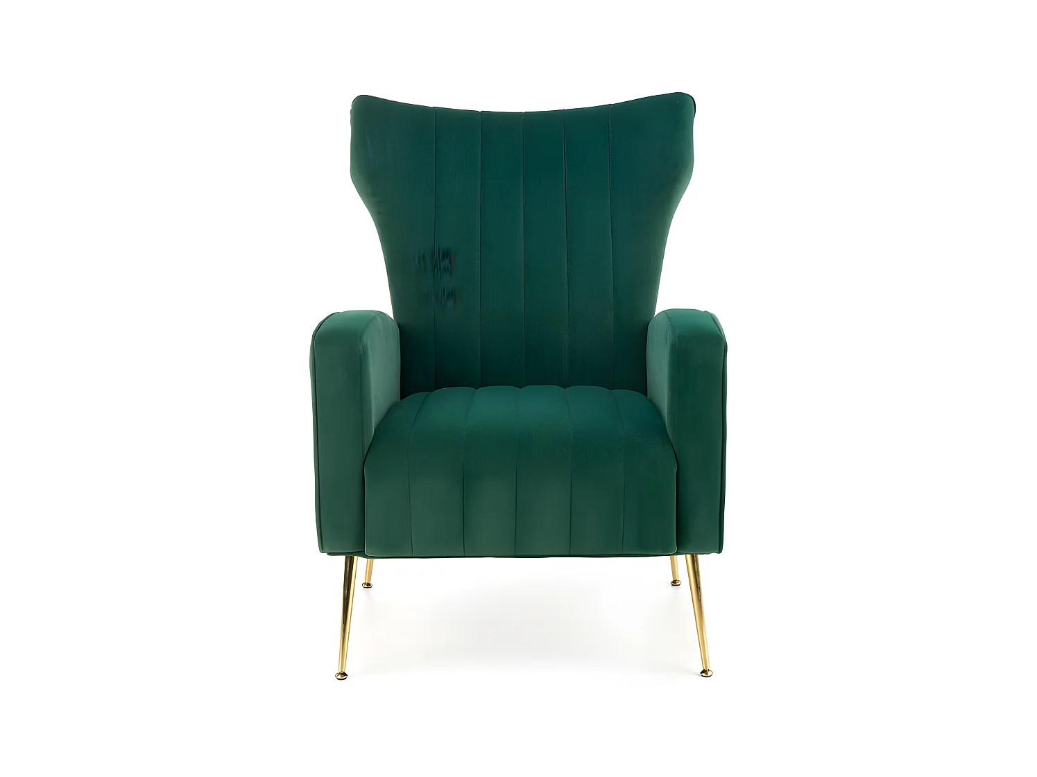 Fauteuil lounge vert avec accoudoirs et pieds dorés en métal AENOR
