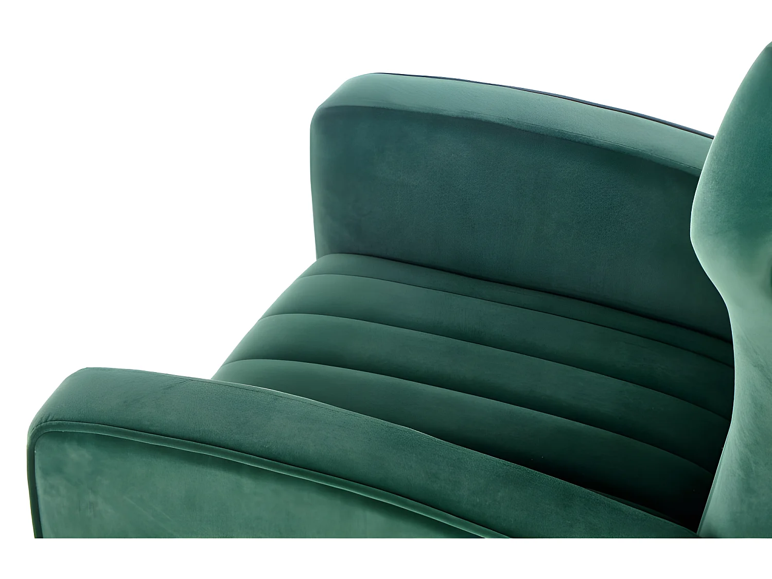 Fauteuil lounge vert avec accoudoirs et pieds dorés en métal AENOR