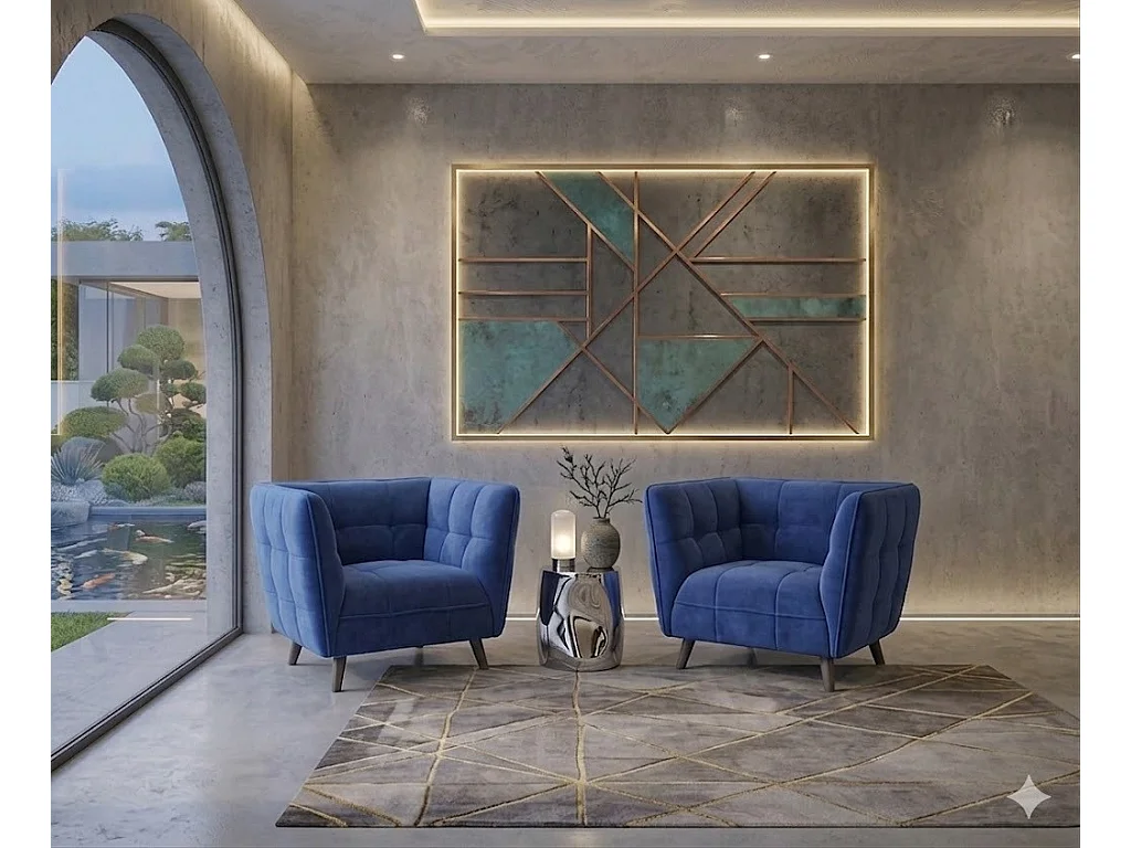 Sillón Compi de terciopelo azul de diseño cuadrado