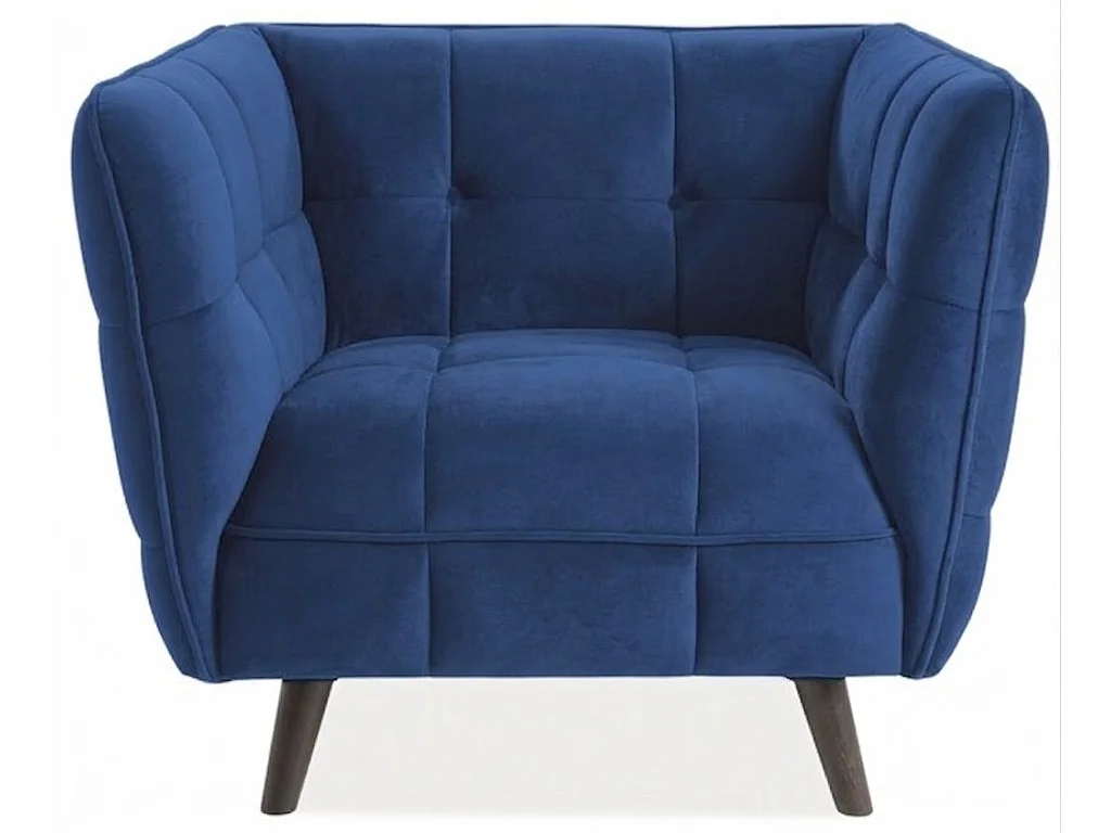 Sillón Compi de terciopelo azul de diseño cuadrado