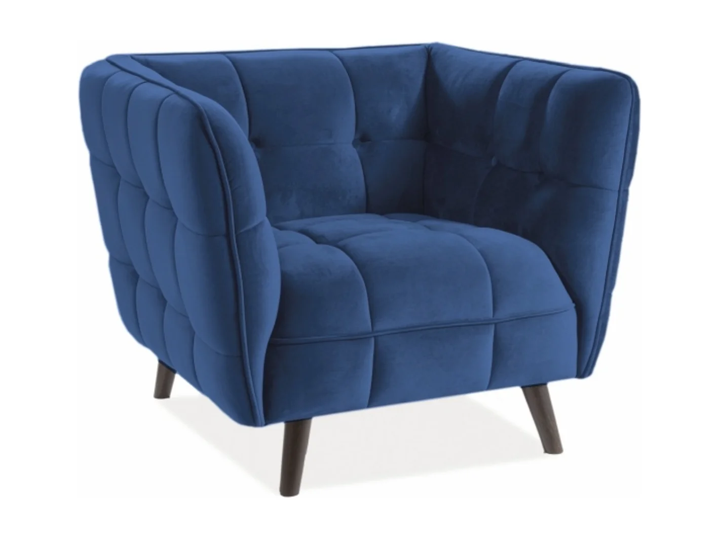 Sillón Compi de terciopelo azul de diseño cuadrado