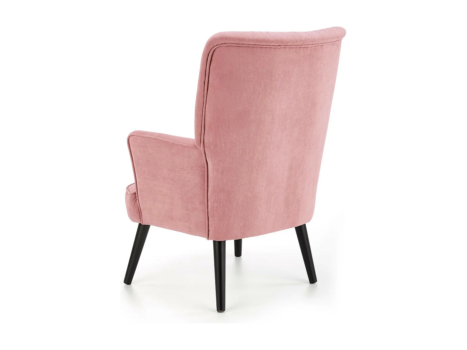 Poltrona contemporanea in velluto rosa con schienale alto e gambe in legno massiccio nero CYRUS