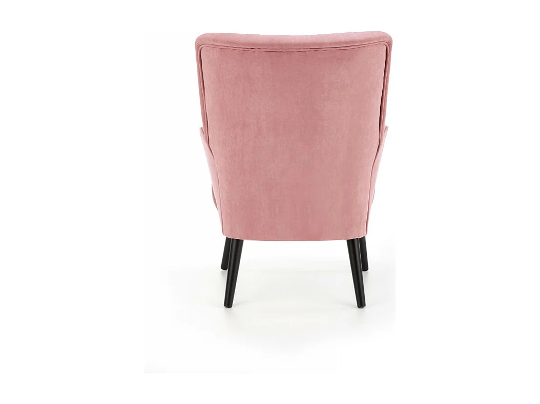 Poltrona contemporanea in velluto rosa con schienale alto e gambe in legno massiccio nero CYRUS