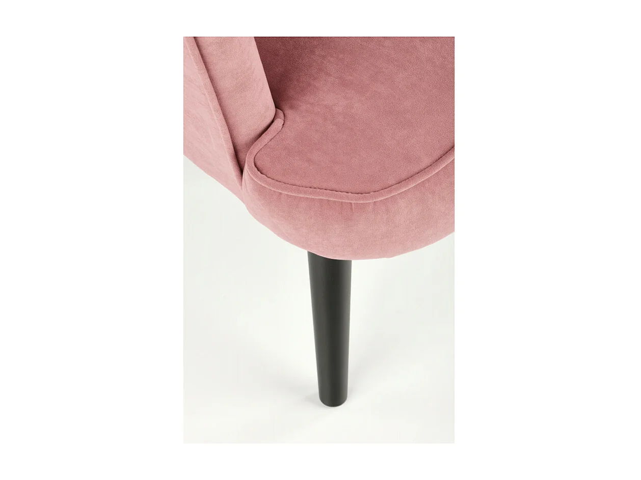 Fauteuil contemporain en velours rose avec haut dossier et pieds noirs en bois massif CYRUS