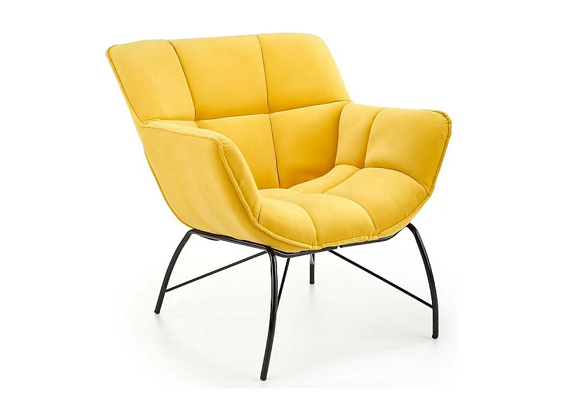 Fauteuil contemporain en velours jaune avec pieds design en métal noir BRIAC