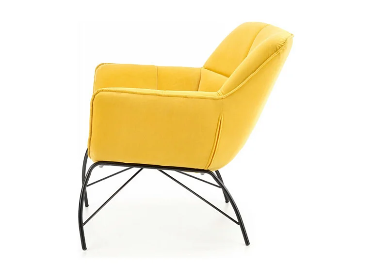 Fauteuil contemporain en velours jaune avec pieds design en métal noir BRIAC