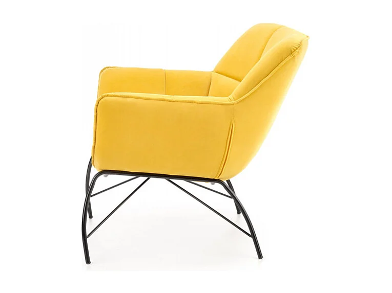 Fauteuil contemporain en velours jaune avec pieds design en métal noir BRIAC