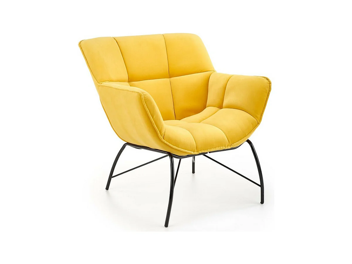 Fauteuil contemporain en velours jaune avec pieds design en métal noir BRIAC