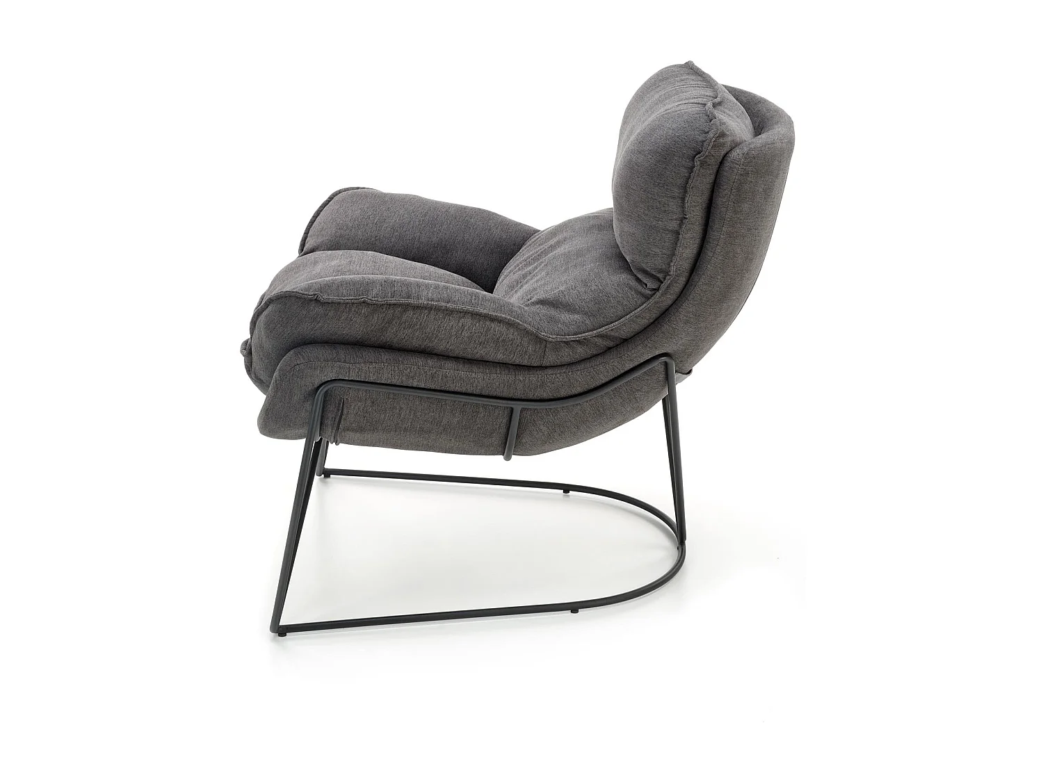 Fauteuil lounge en tissu gris avec piètement en métal noir GREGOR
