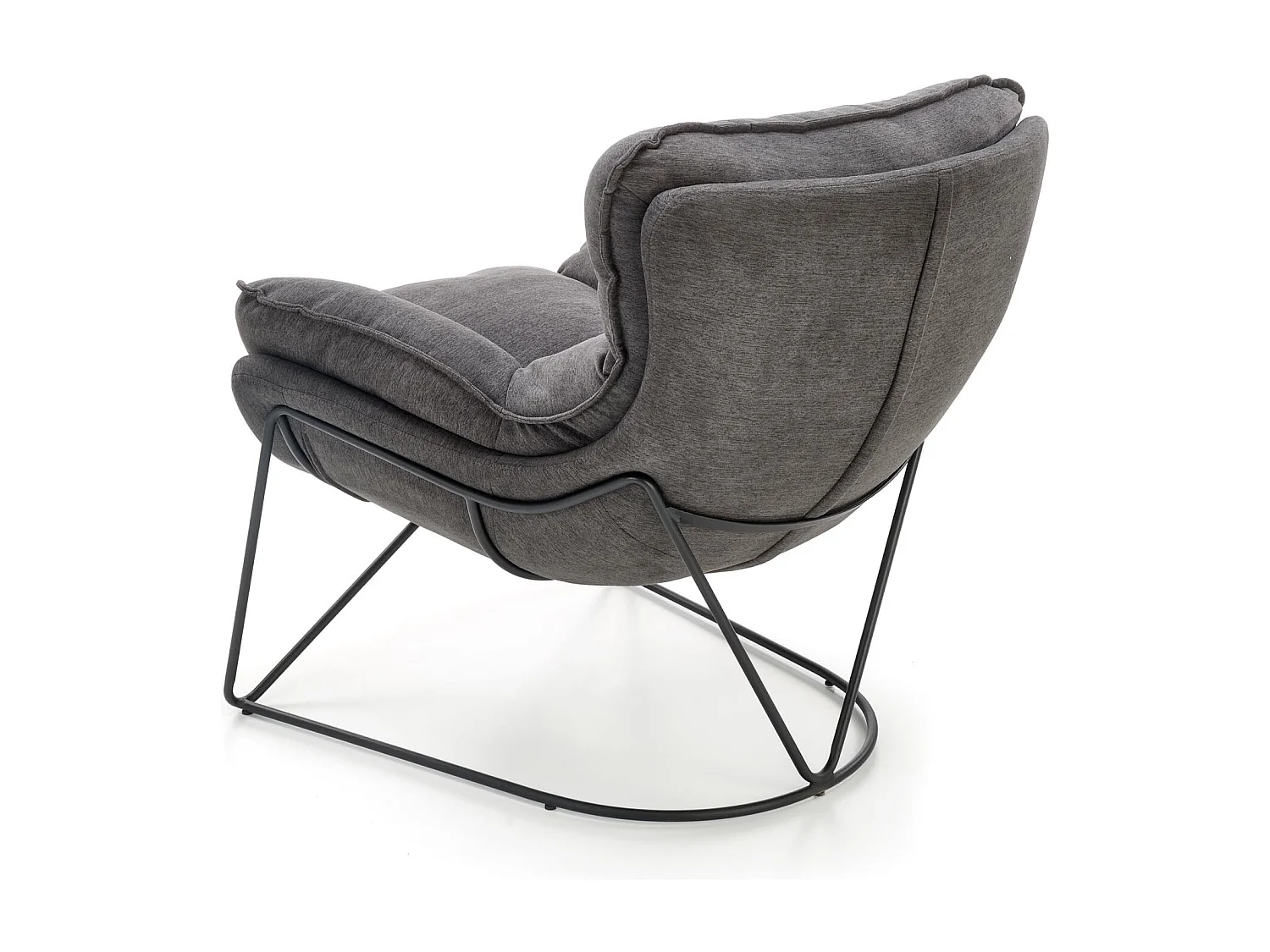 Fauteuil lounge en tissu gris avec piètement en métal noir GREGOR