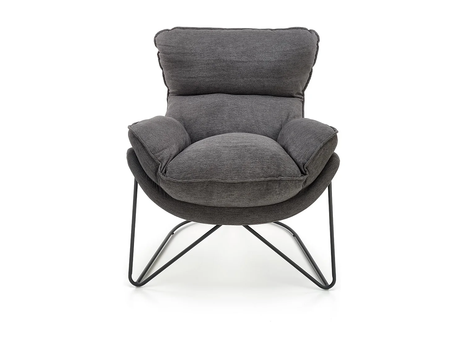 Fauteuil lounge en tissu gris avec piètement en métal noir GREGOR