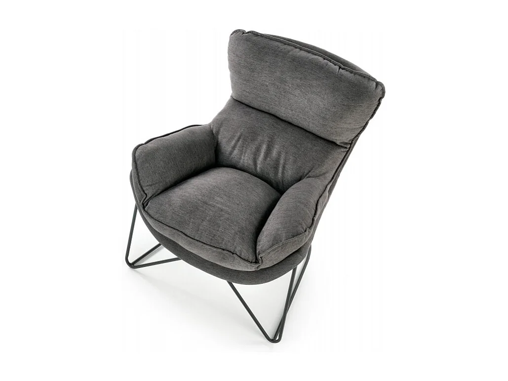Fauteuil lounge en tissu gris avec piètement en métal noir GREGOR