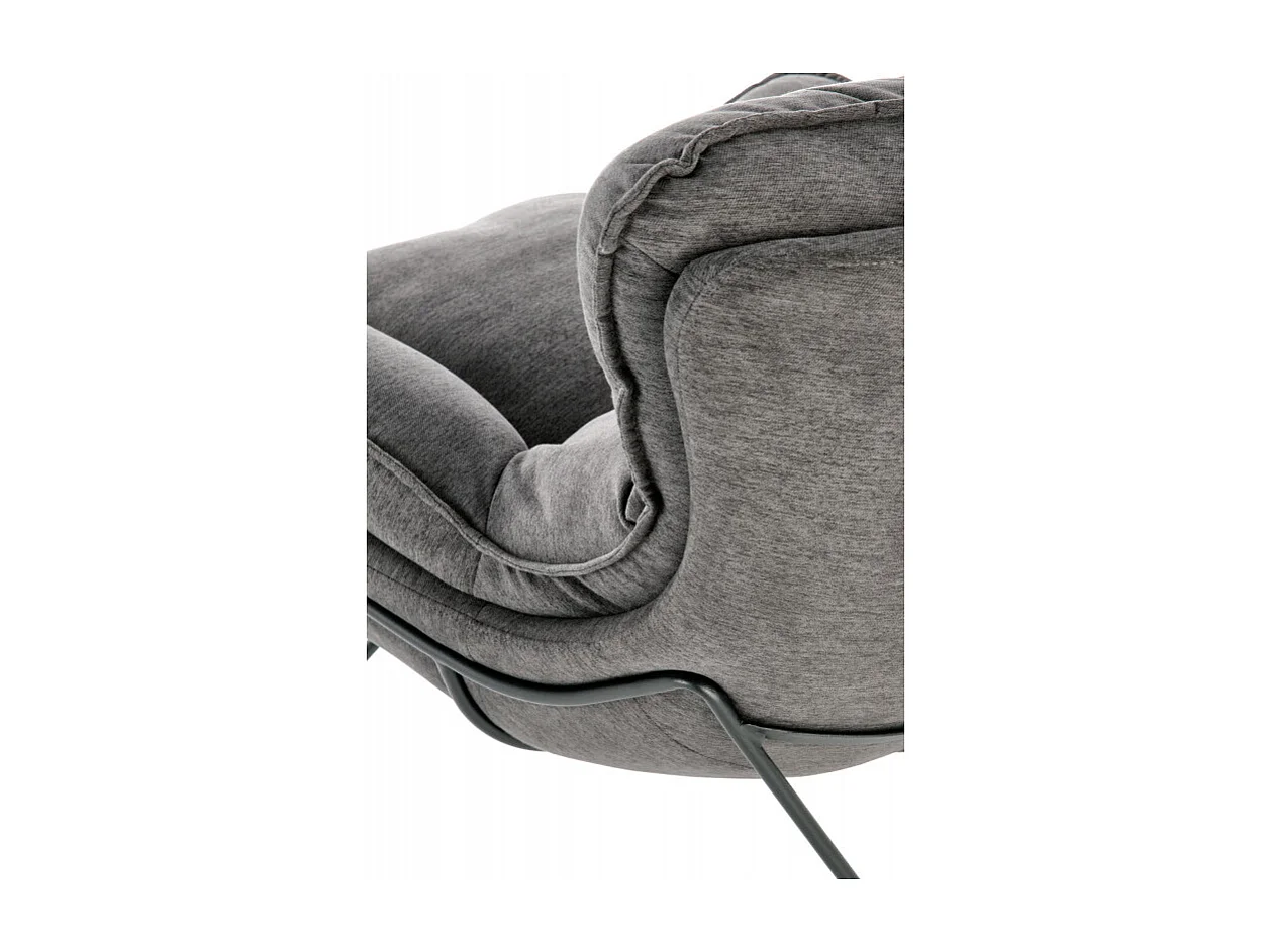 Fauteuil lounge en tissu gris avec piètement en métal noir GREGOR