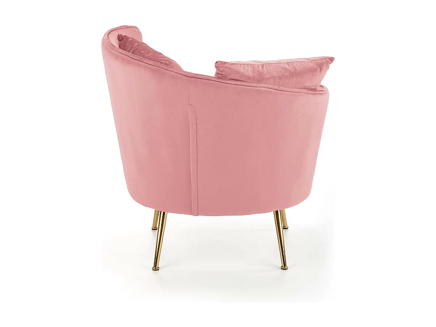 Poltrona contemporanea in velluto rosa con gambe in metallo dorato AEDAN