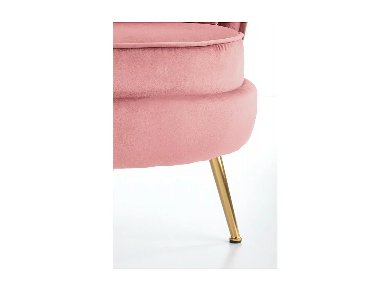 Poltrona contemporanea in velluto rosa con gambe in metallo dorato AEDAN