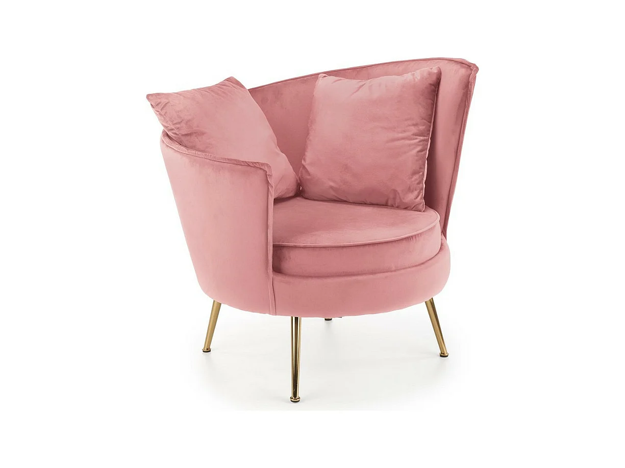 Fauteuil contemporain en velours rose avec pieds dorés en métal AEDAN