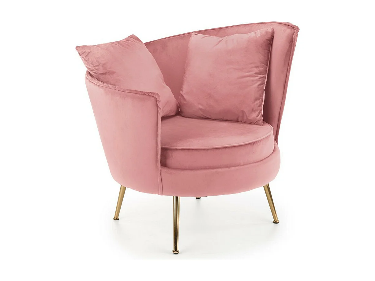 Fauteuil contemporain en velours rose avec pieds dorés en métal AEDAN