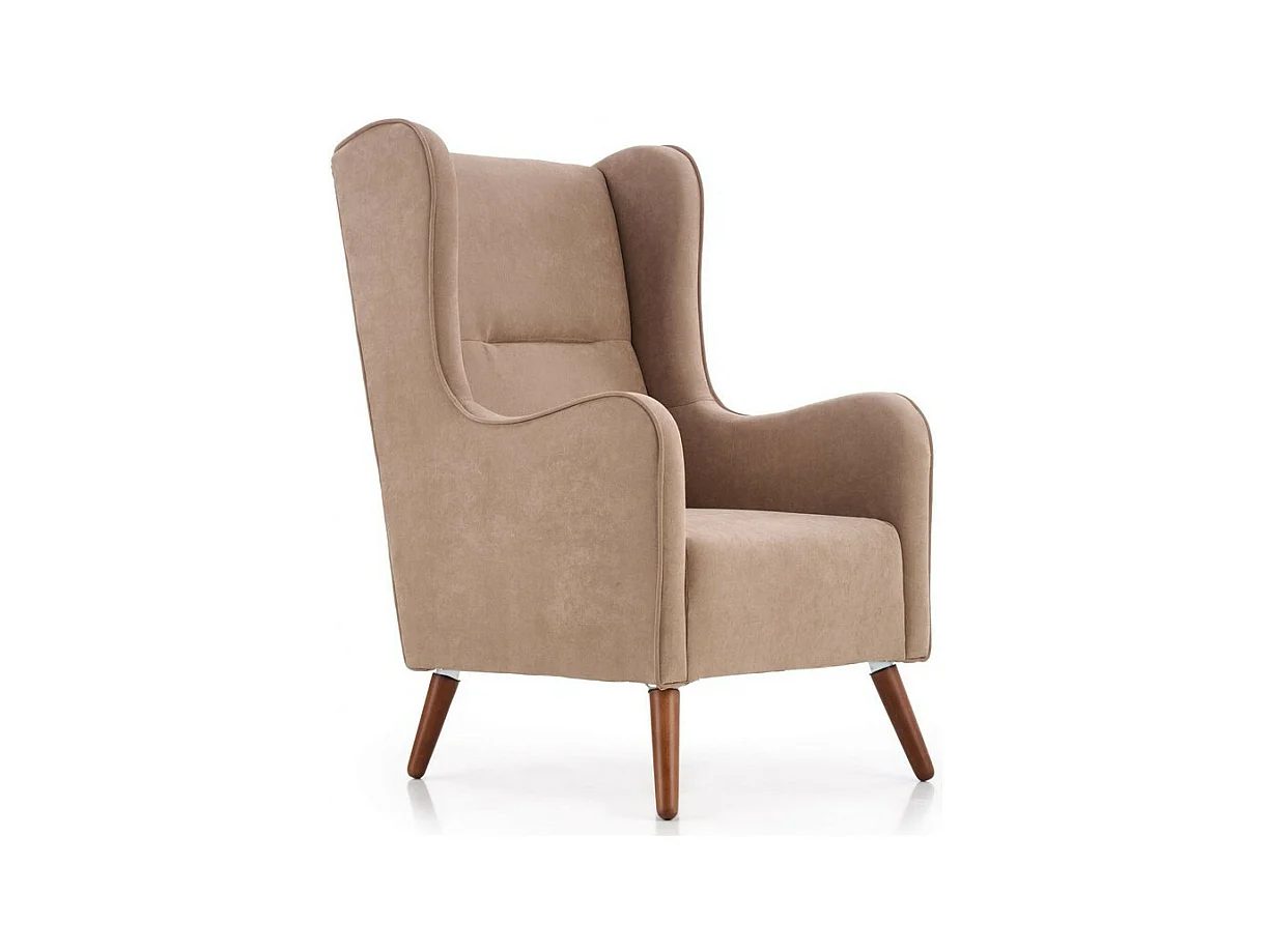 Fauteuil en tissu beige avec pieds en bois massif SPRING