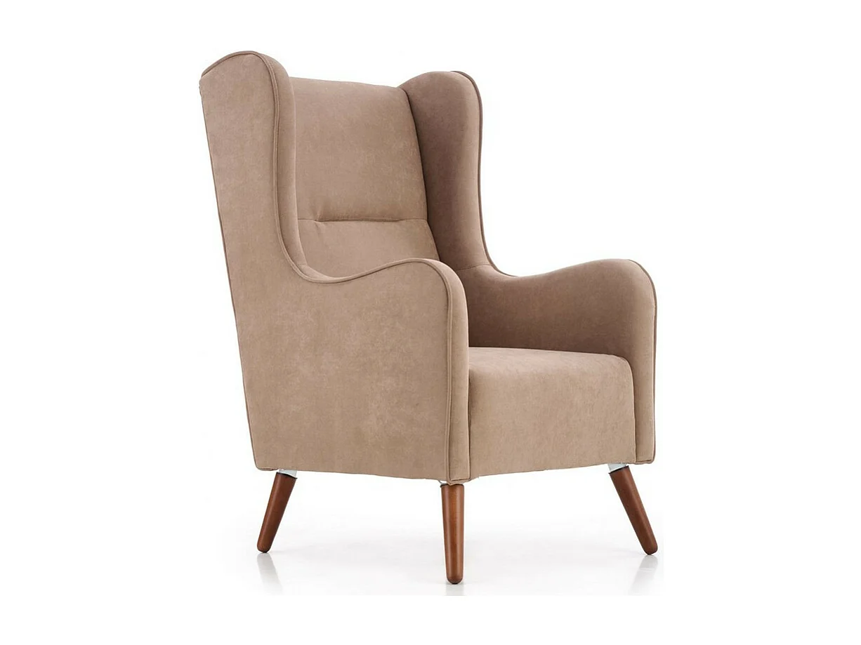 Fauteuil en tissu beige avec pieds en bois massif SPRING