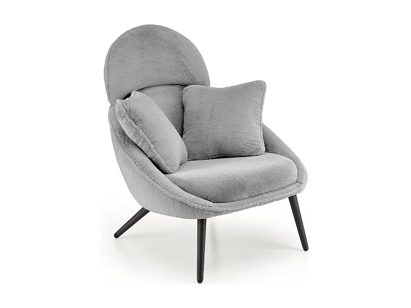 Fauteuil lounge design en tissu gris avec pieds en métal noir Plazza