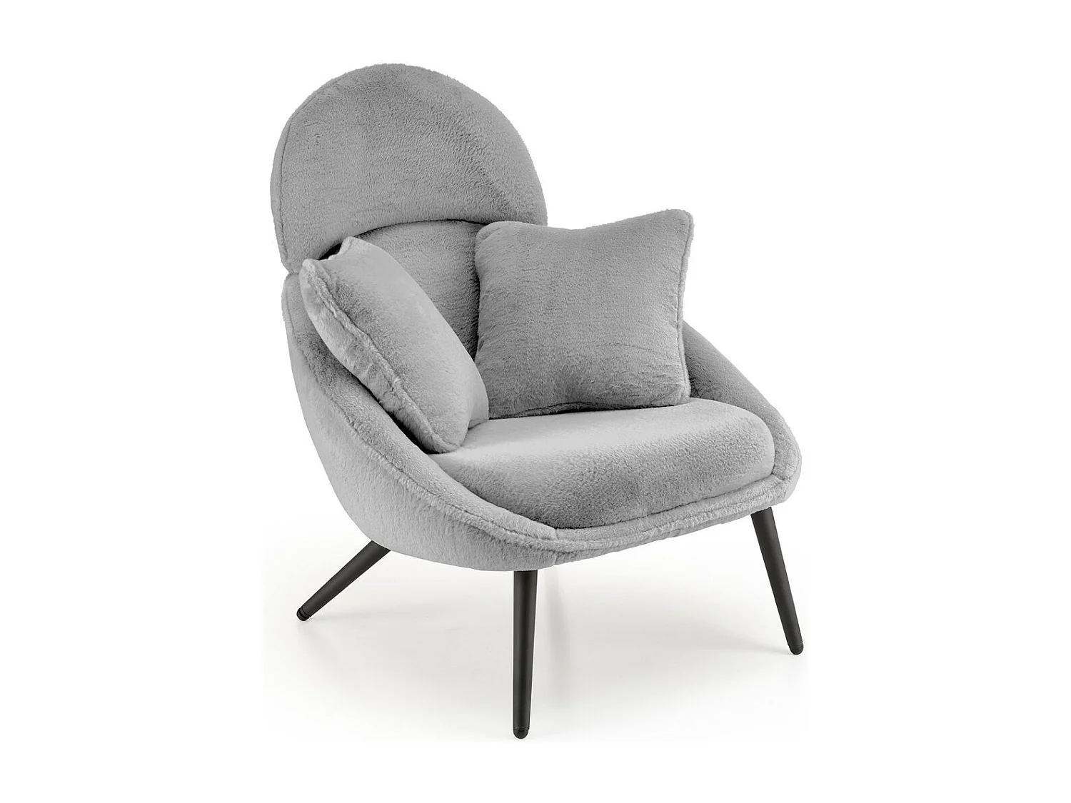 Fauteuil lounge design en tissu gris avec pieds en métal noir Plazza