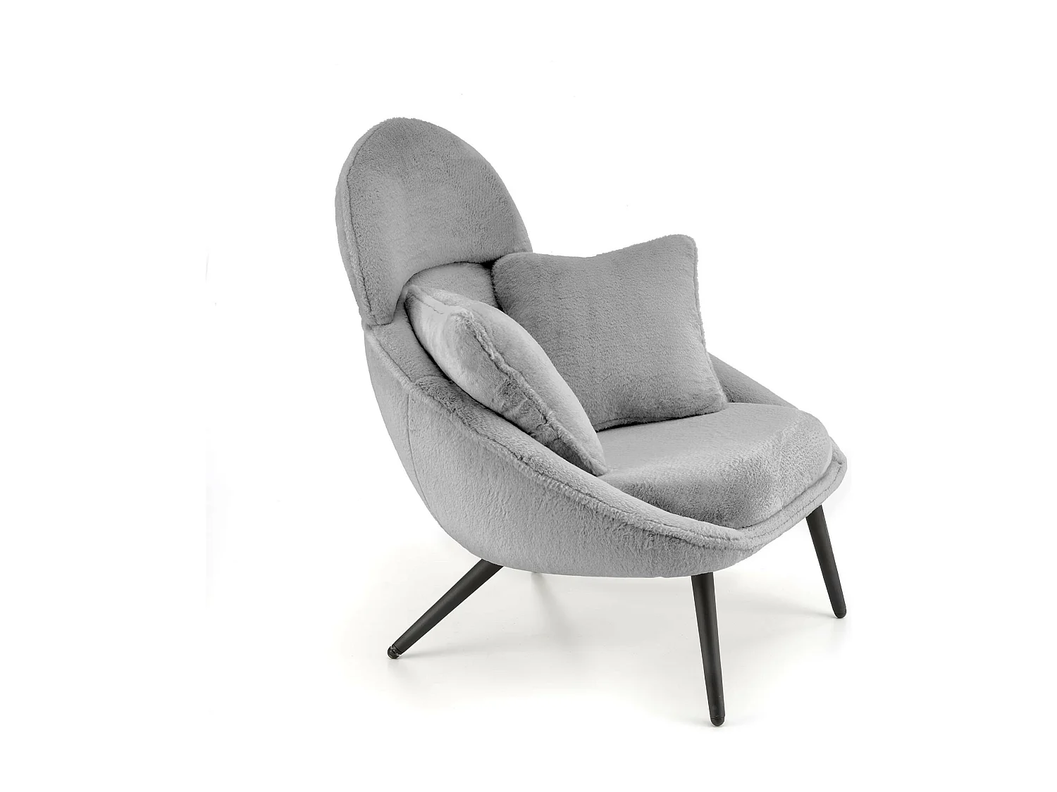 Fauteuil lounge design en tissu gris avec pieds en métal noir Plazza