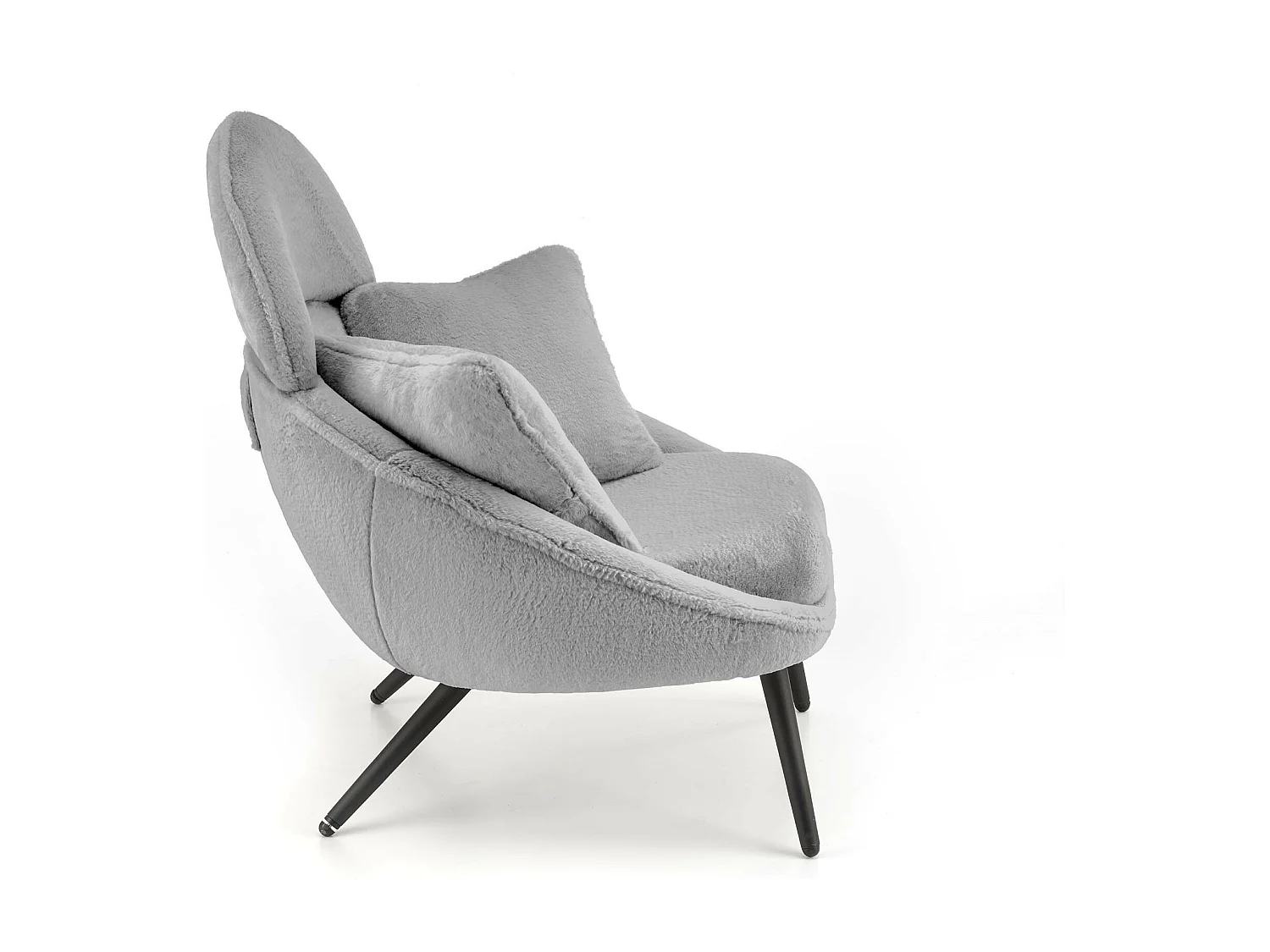 Fauteuil lounge design en tissu gris avec pieds en métal noir Plazza