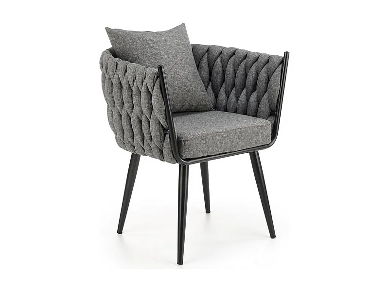 Fauteuil design rembourré en tissu gris avec pieds en métal noir LAUSANNE