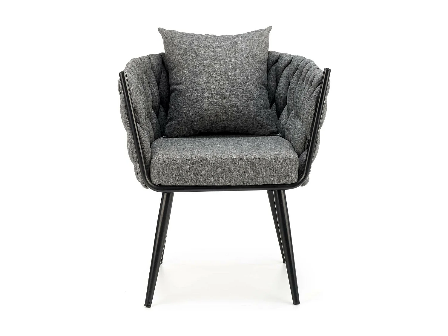 Poltrona di design rivestita in tessuto grigio con gambe in metallo nero LAUSANNE