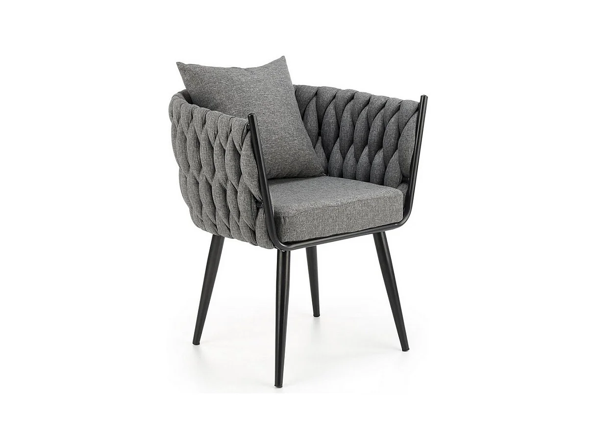 Fauteuil design rembourré en tissu gris avec pieds en métal noir LAUSANNE