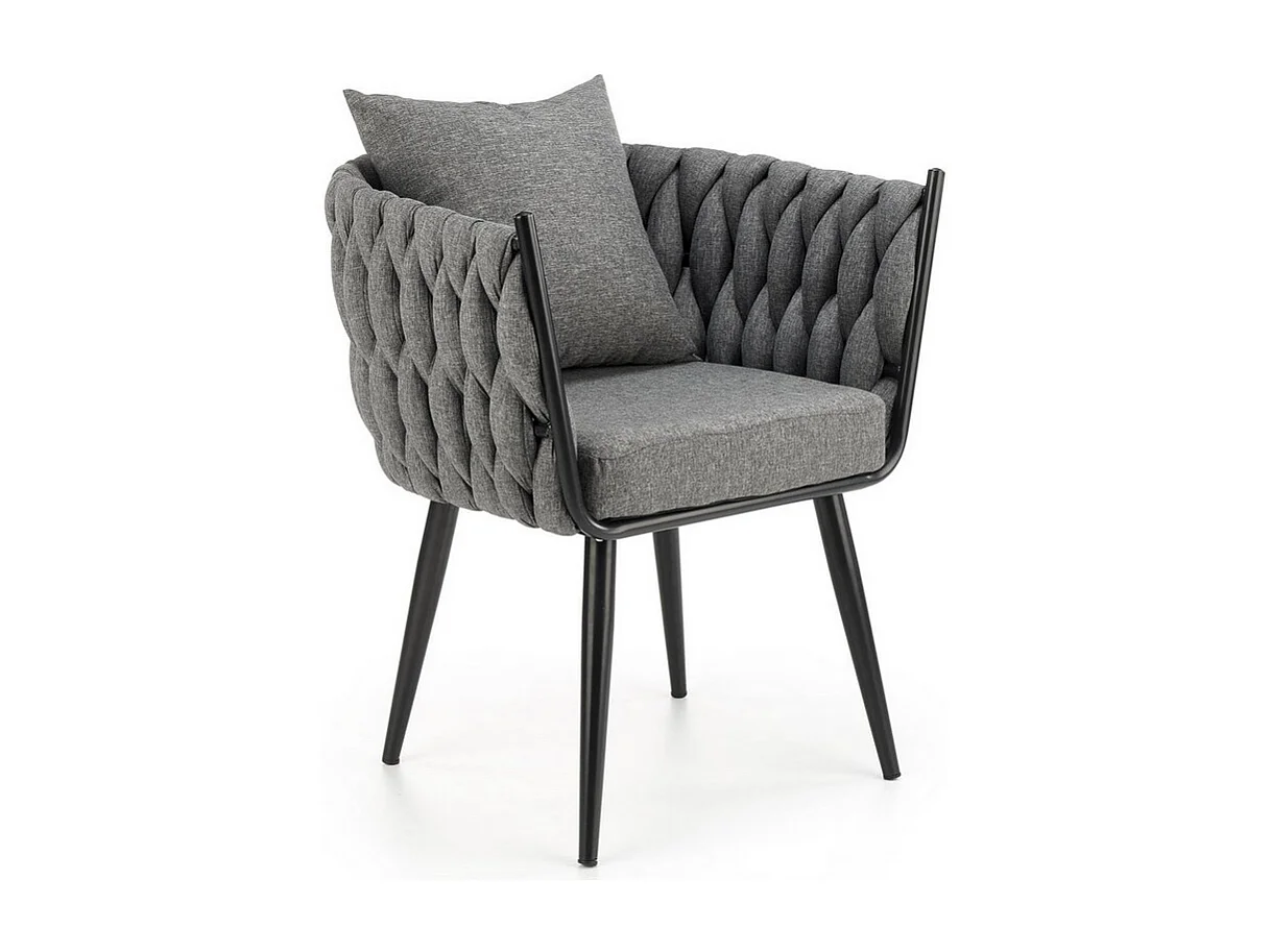 Fauteuil design rembourré en tissu gris avec pieds en métal noir LAUSANNE