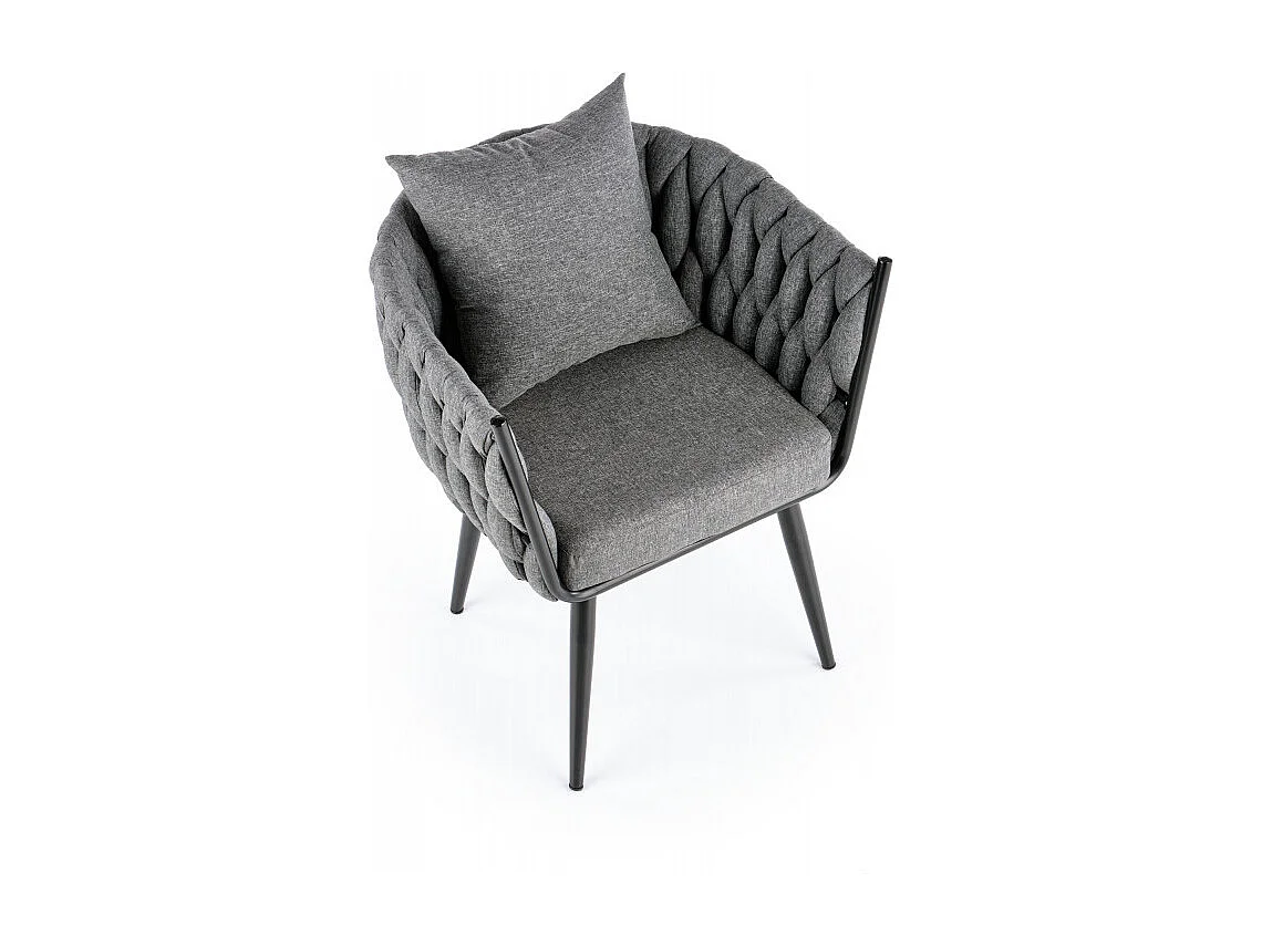 Fauteuil design rembourré en tissu gris avec pieds en métal noir LAUSANNE