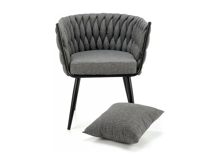 Fauteuil design rembourré en tissu gris avec pieds en métal noir LAUSANNE