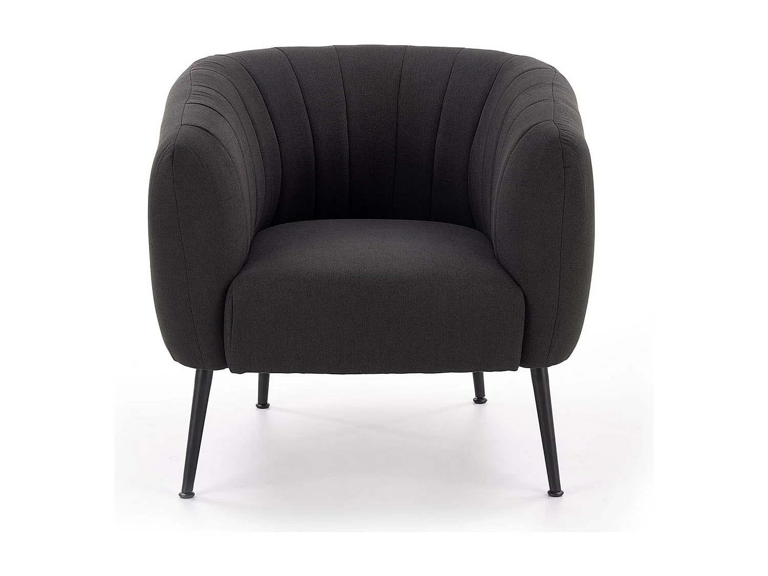 Sillón tapizado en tejido gris oscuro con patas de acero negro Dreamin
