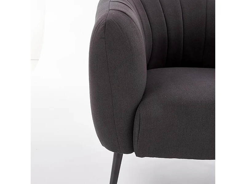 Sillón tapizado en tejido gris oscuro con patas de acero negro Dreamin