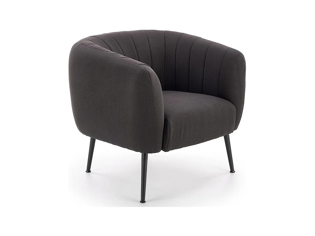Fauteuil rembourré en tissu gris foncé avec pieds en acier noir Dreamin