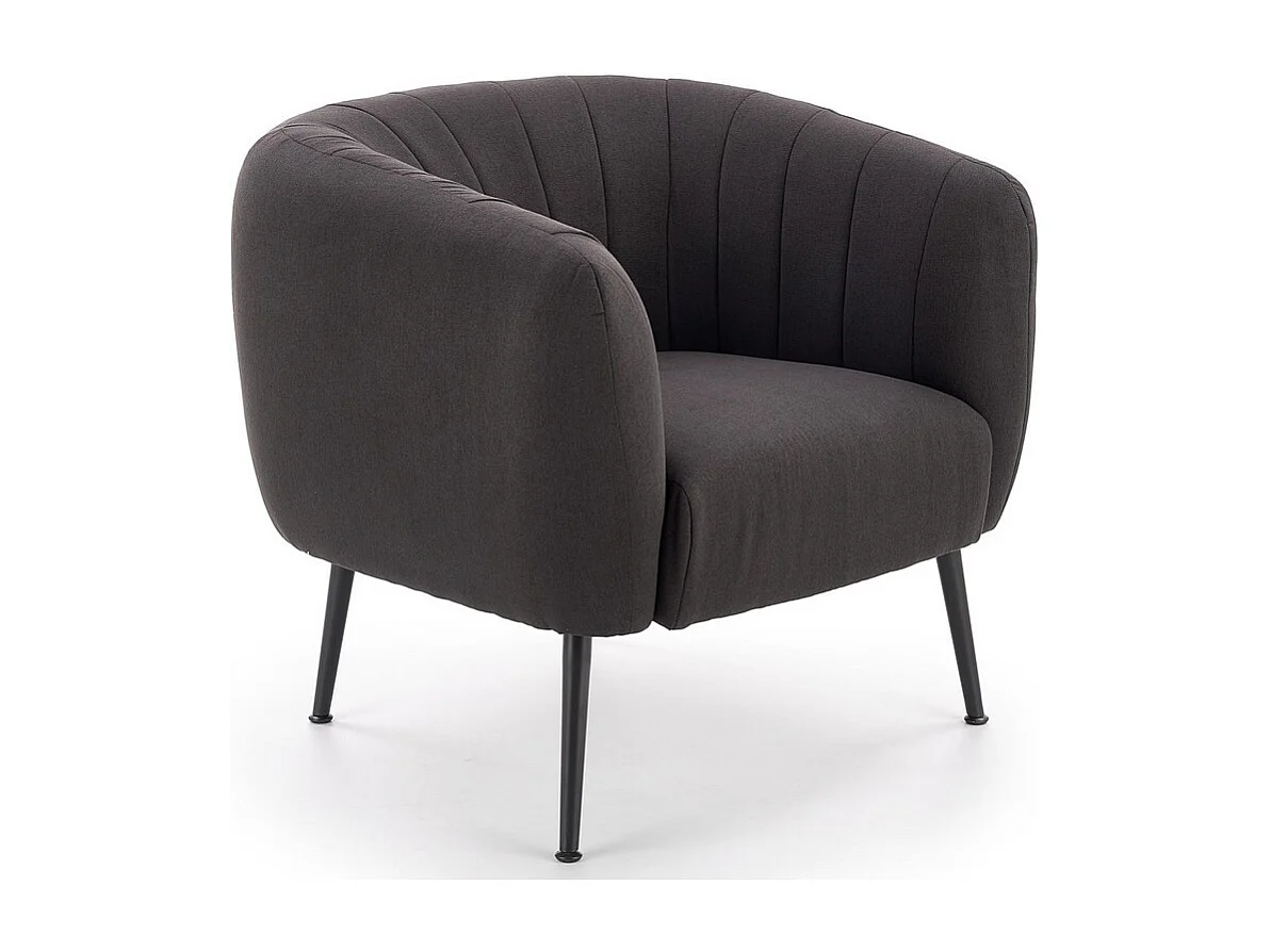 Sillón tapizado en tejido gris oscuro con patas de acero negro Dreamin