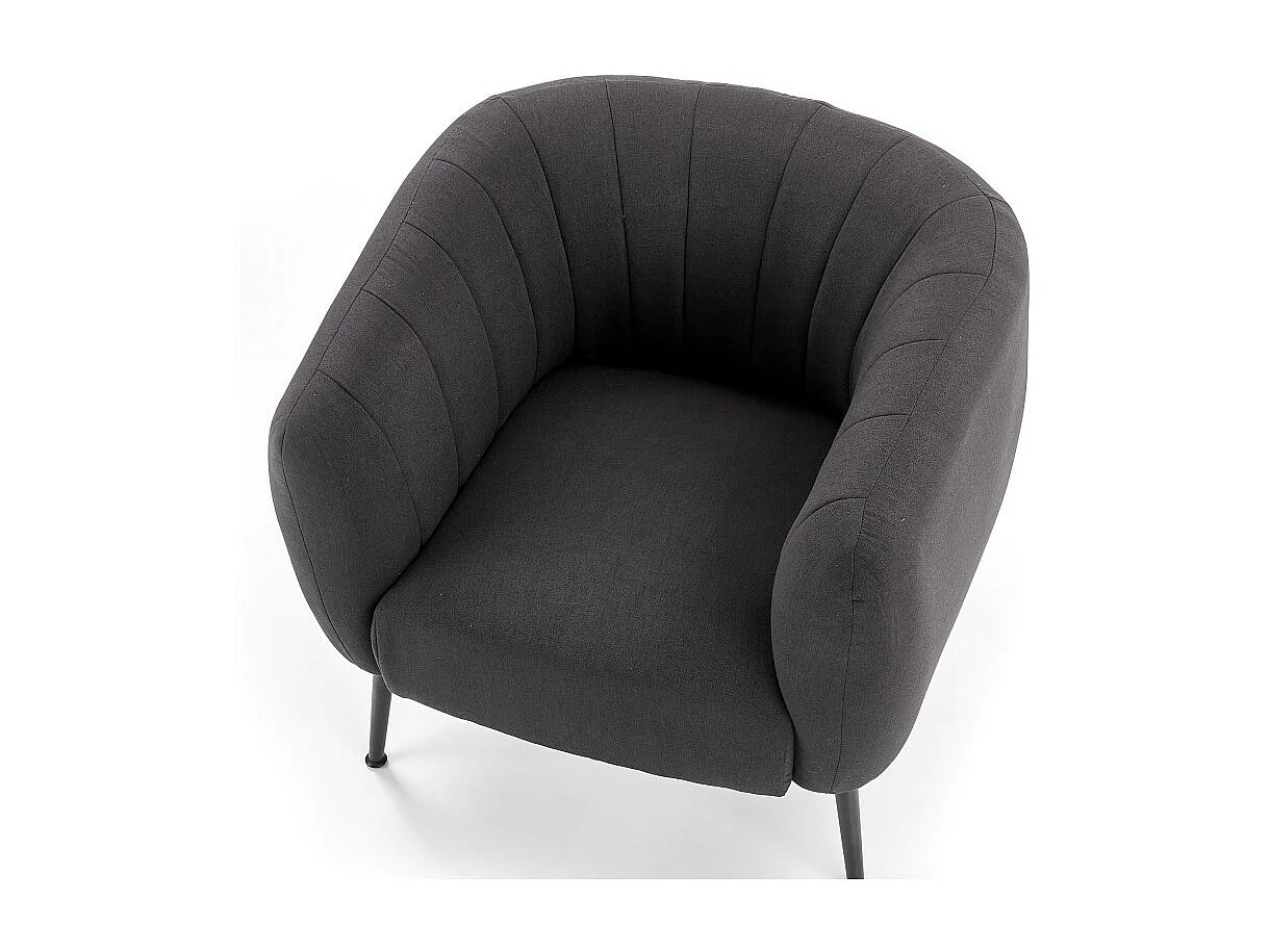 Sillón tapizado en tejido gris oscuro con patas de acero negro Dreamin