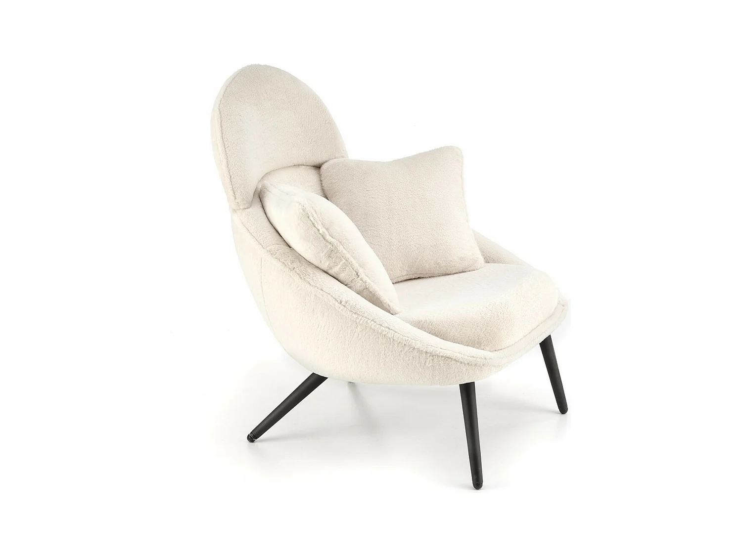 Fauteuil lounge design en tissu beige avec pieds en métal noir Plazza